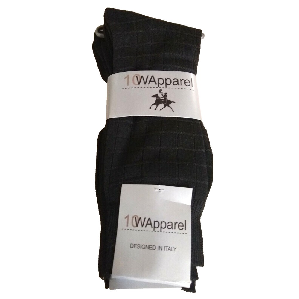 Ten West Apparel Socks 10-13 Mens Norm Core Black Grid Dress Crew 90011 Italy